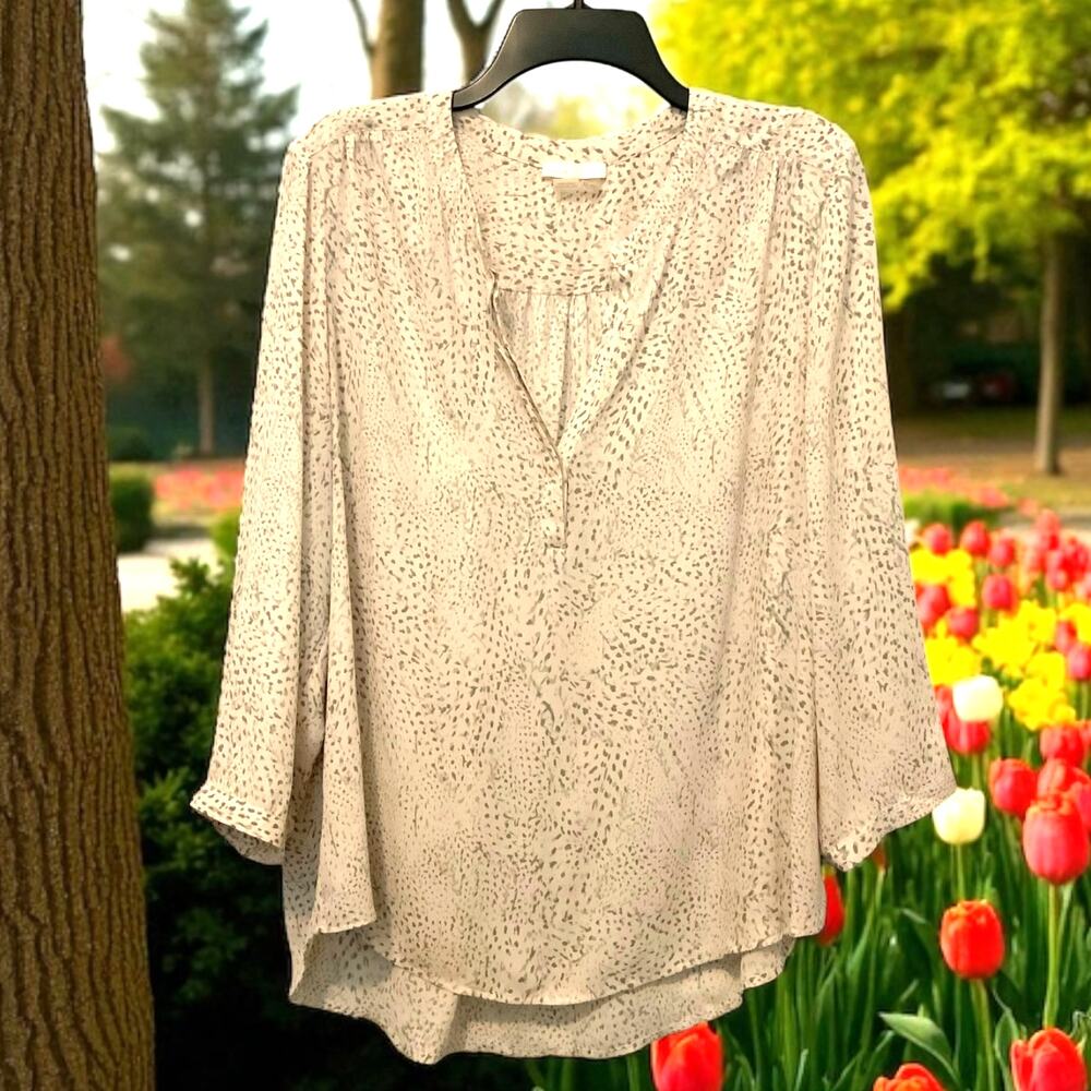 Dalia Popover Blouse Pink Gray Animal Print XL